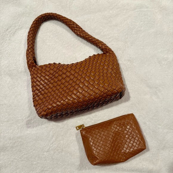 Handbags - Woven Shoulder Bag, Vegan Leather Handbag Set